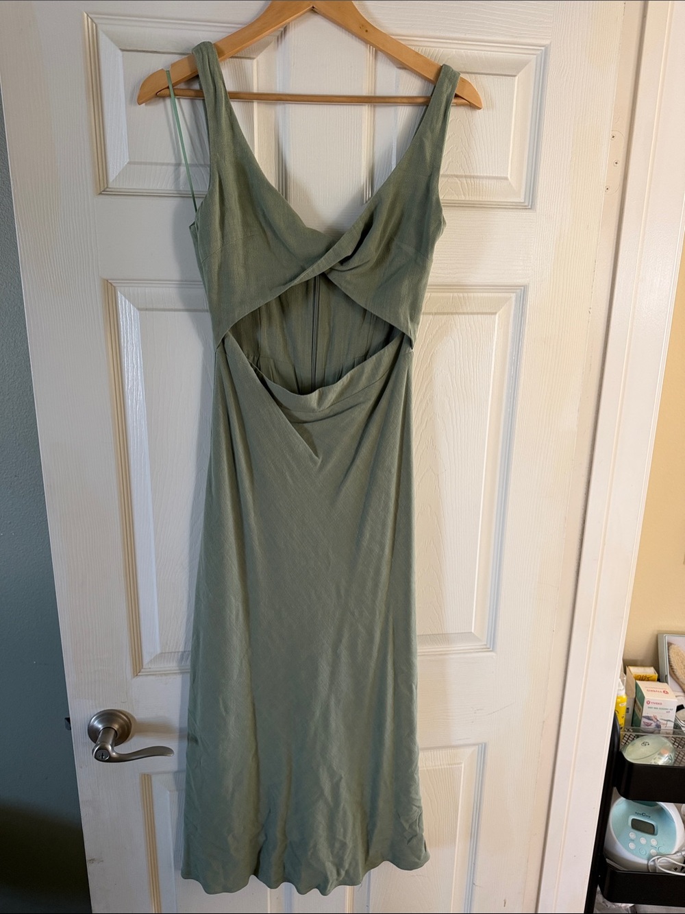 Sage Green Draped Twist-Front Dress
